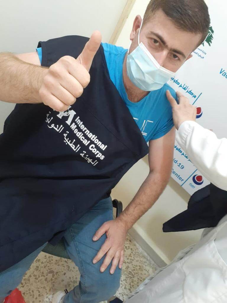 Astrazeneca Marathon 29.05_Yehya Outreach Volunteer getting the vaccine In Bekaa Valley, Lebanon, our team helped to support a COVID-19 vaccine marathon.