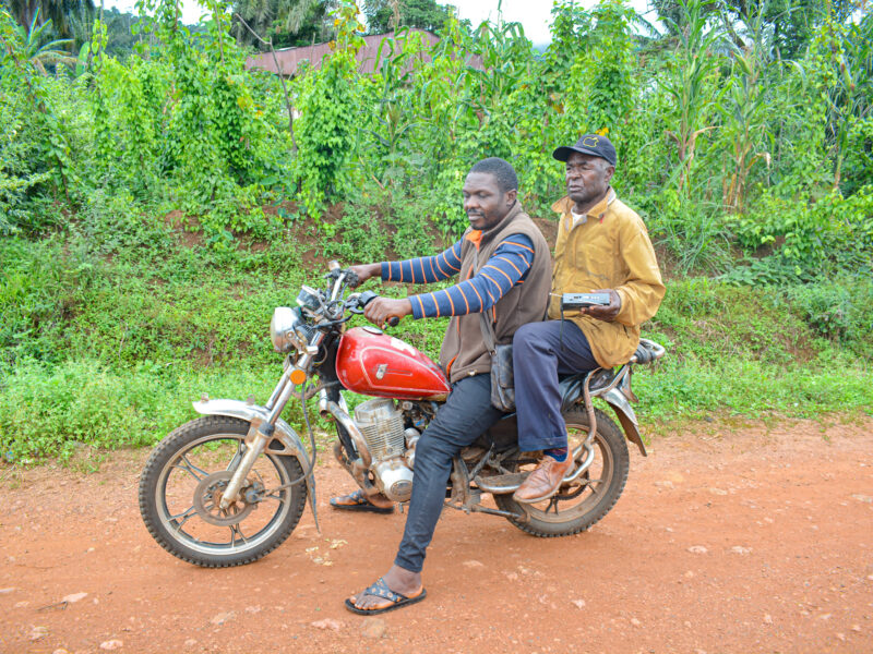 Isaac found a motorbike to take him to Bome IHC for his vaccination.