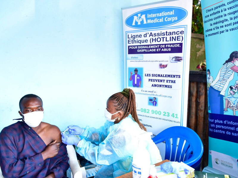 A motorcycle taxi driver during his vaccination against COVID-19.