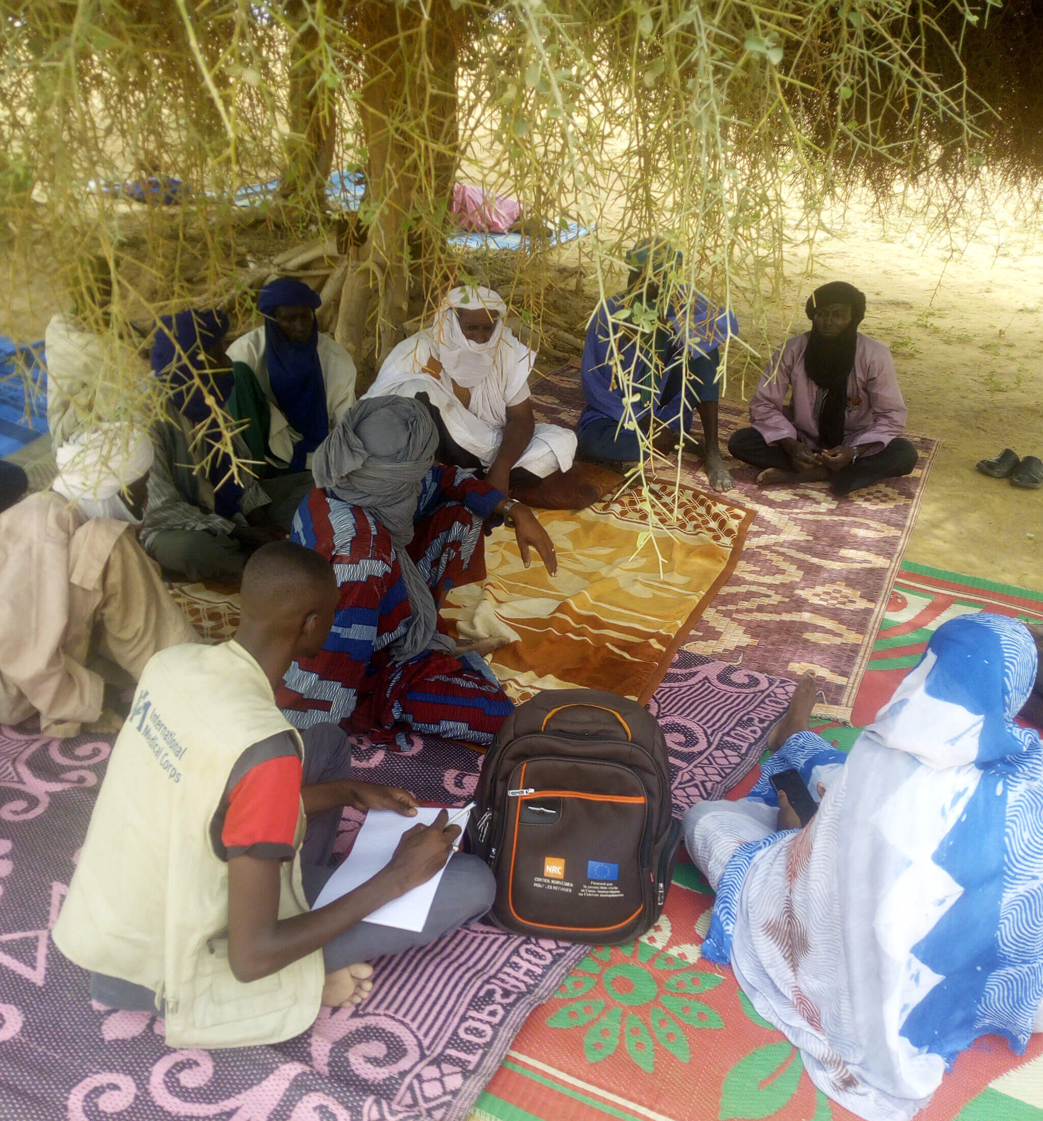 Group-shelter The MMU makes use of existing shelter, such as trees or structures, whenever it visits nomadic communities in the Sahara Desert.