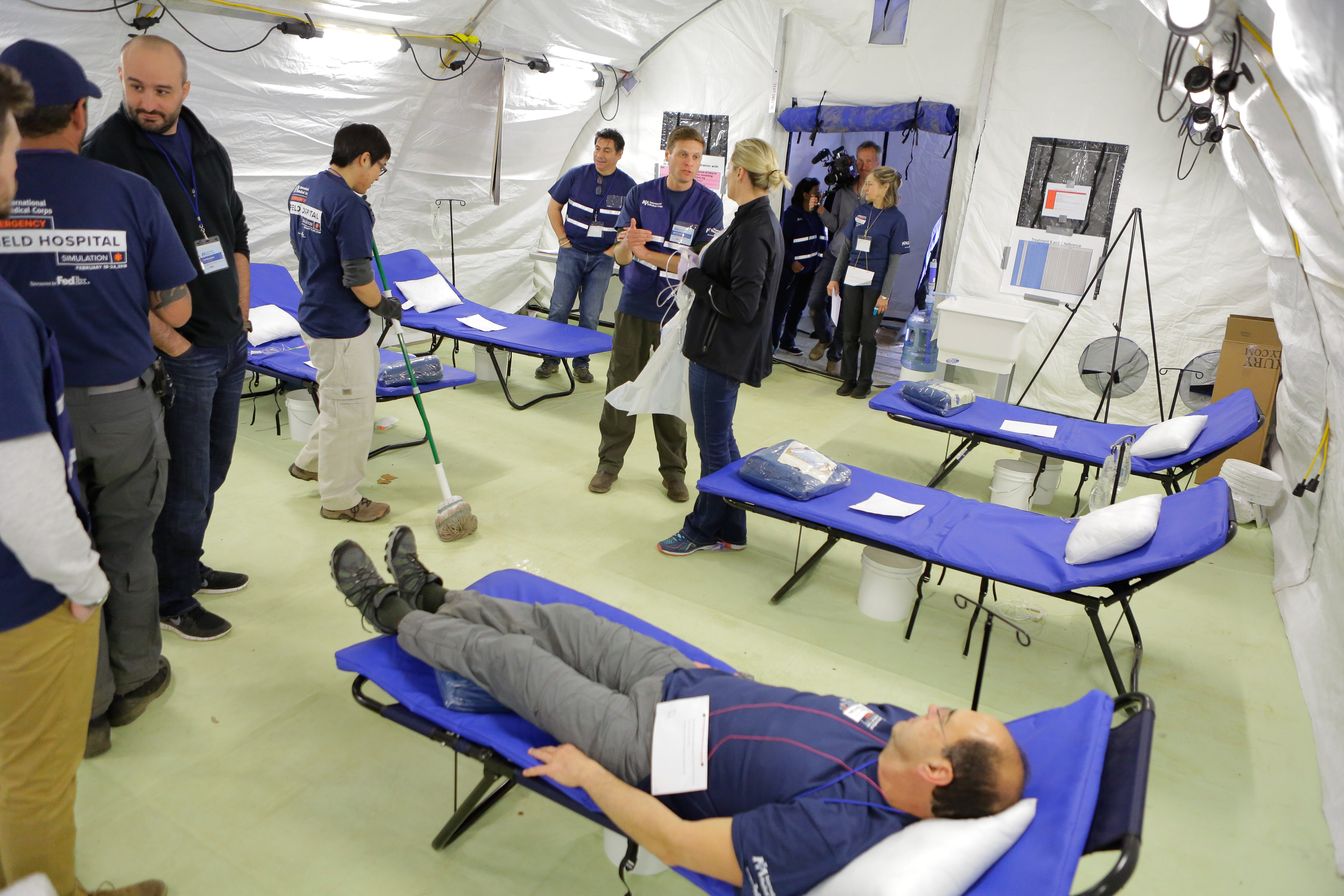 Simulation participants inside the Field hospital Simulation participants inside the Field hospital