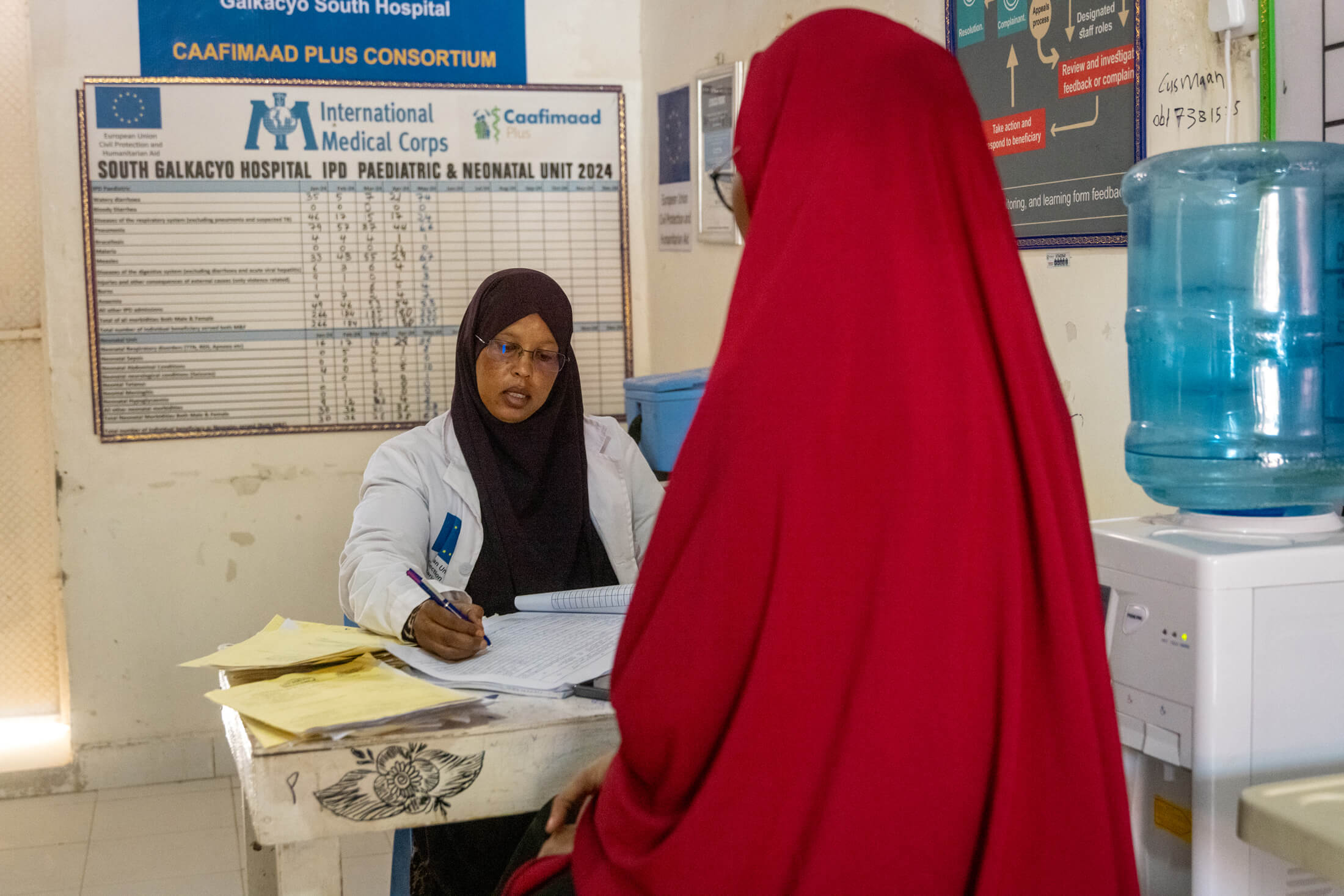 SOM_A-nurse-attends-to-a-client-at-the-reception-area-of-martanity-ward-in-GAS-hospital.-Photo-IMCElphas-Ngugi- International Medical Corps doctors and nurses attend to patients at GAS Hospital in Galkayo, Somalia.