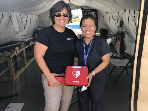 SSYIR2020_Bahamas 1 Karen, Health Manager and Abby, Nurse from Grand Bahama Health Services who works at IMC Health Clinic. Providing medical supplies for cardiac emergencies to support both adults and children (AED defbilirator).