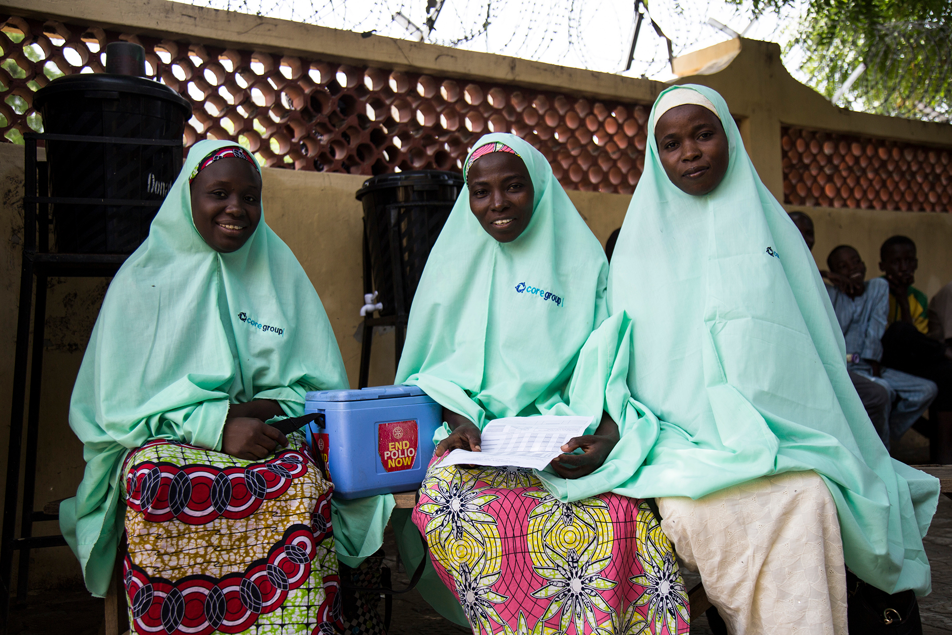 SSYIR2020_IMG_6100 Vaccinators wait at a health facility in the Maiduguri neighborhood of Hausari to give oral polio vaccines to children under five and follow up on the status of children's immunization schedules.