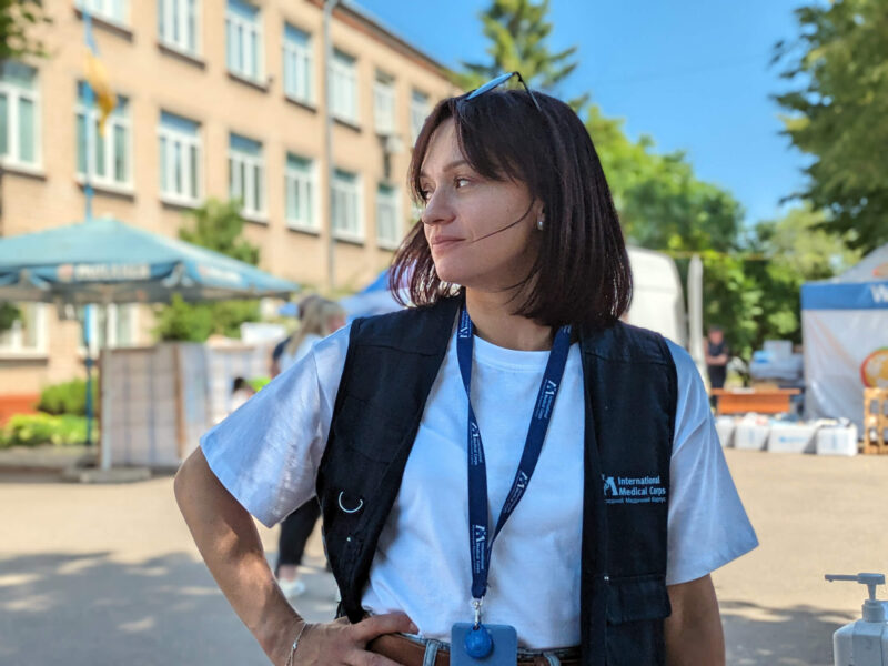 Ivanna Kovalchuk, Deputy Coordinator of our gender-based violence program in Kharkiv, is ready to help internally displaced people at a transit point.